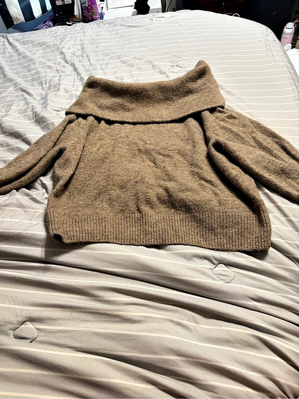 Abercrombie & Fitch Ribbed Foldover Off-The-Shoulder Sweater Brown Sweater